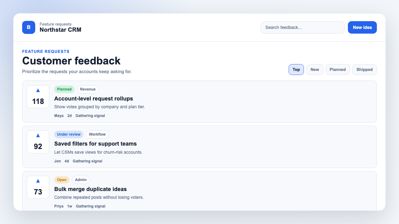 Compact SaaS board example