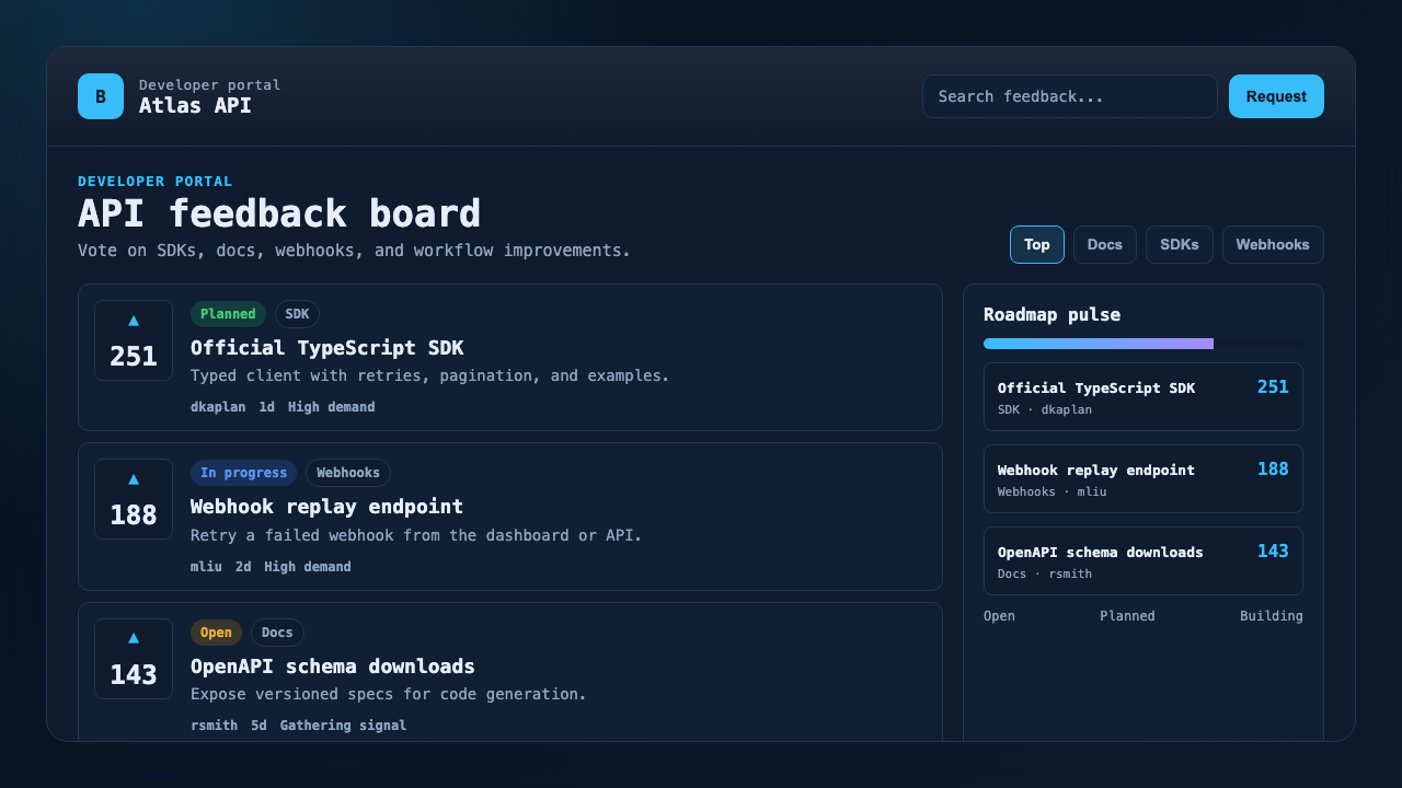 Developer portal board UI