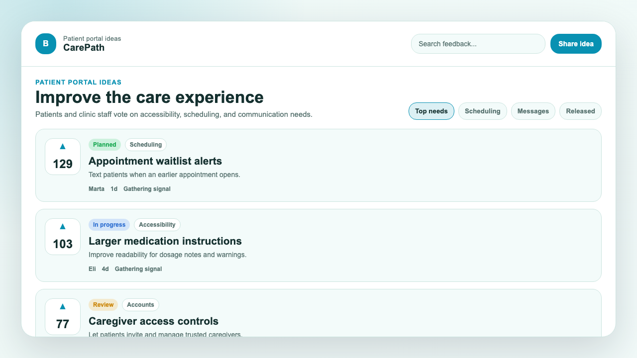 Care portal board UI
